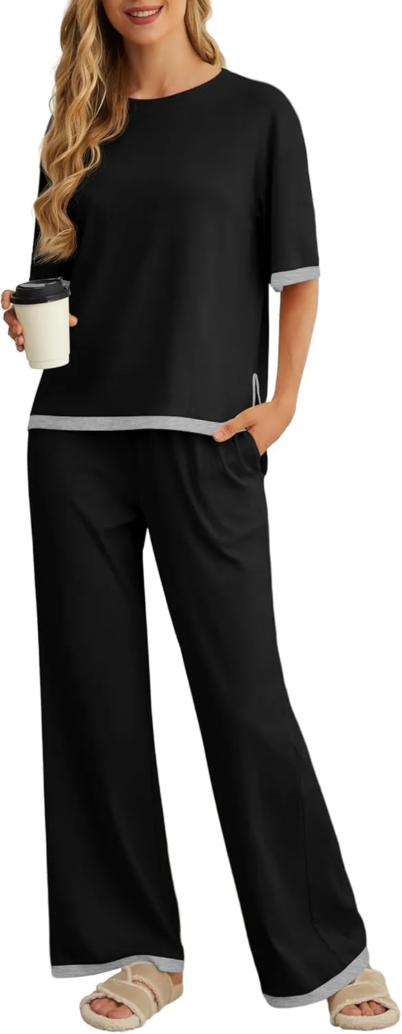PrinStory 2025 Womens Pajama Sets 2 Piece Pjs Sets for Women Short Sleeve Soft Pajamas with Pockets