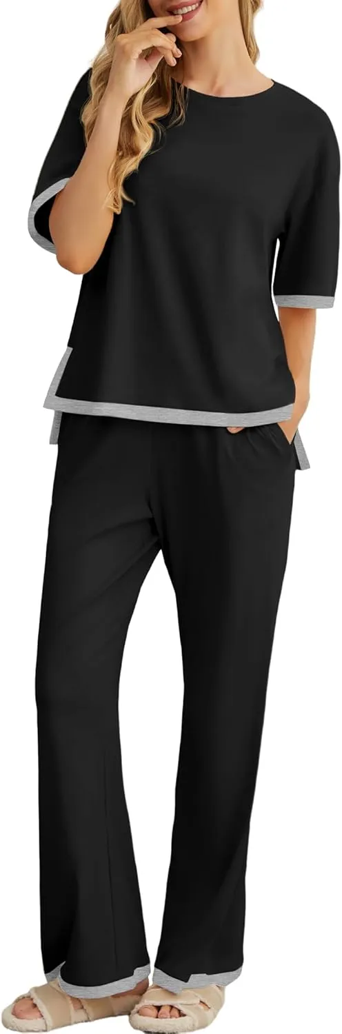 PrinStory 2025 Womens Pajama Sets 2 Piece Pjs Sets for Women Short Sleeve Soft Pajamas with Pockets