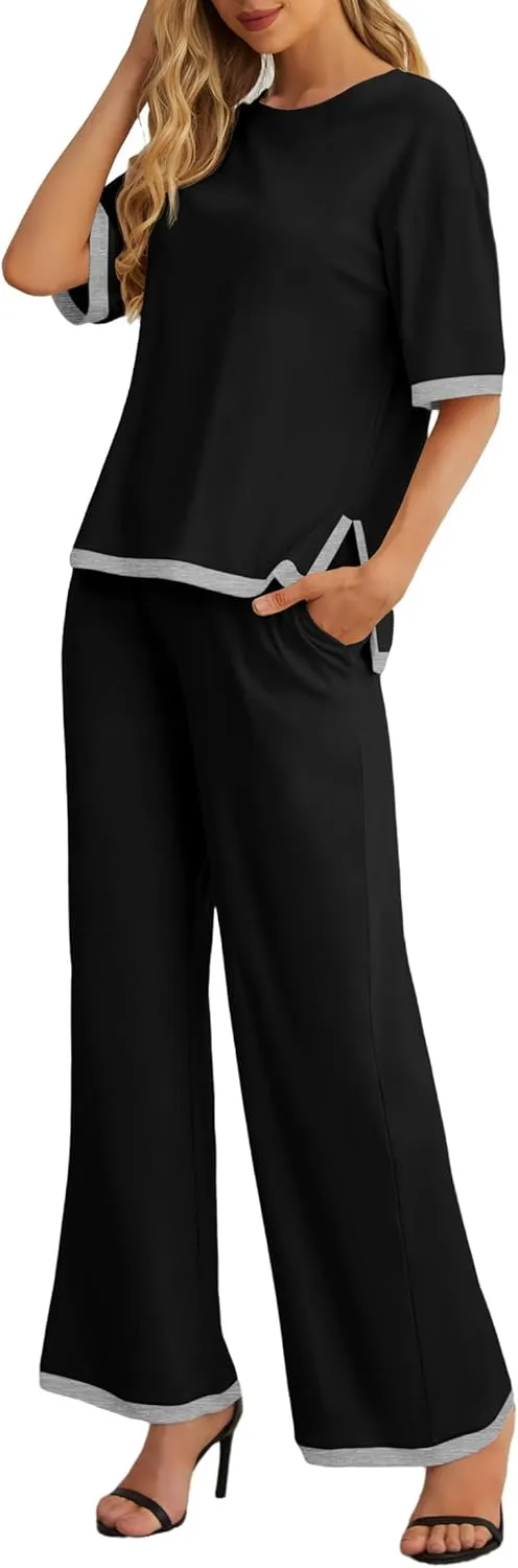 PrinStory 2025 Womens Pajama Sets 2 Piece Pjs Sets for Women Short Sleeve Soft Pajamas with Pockets