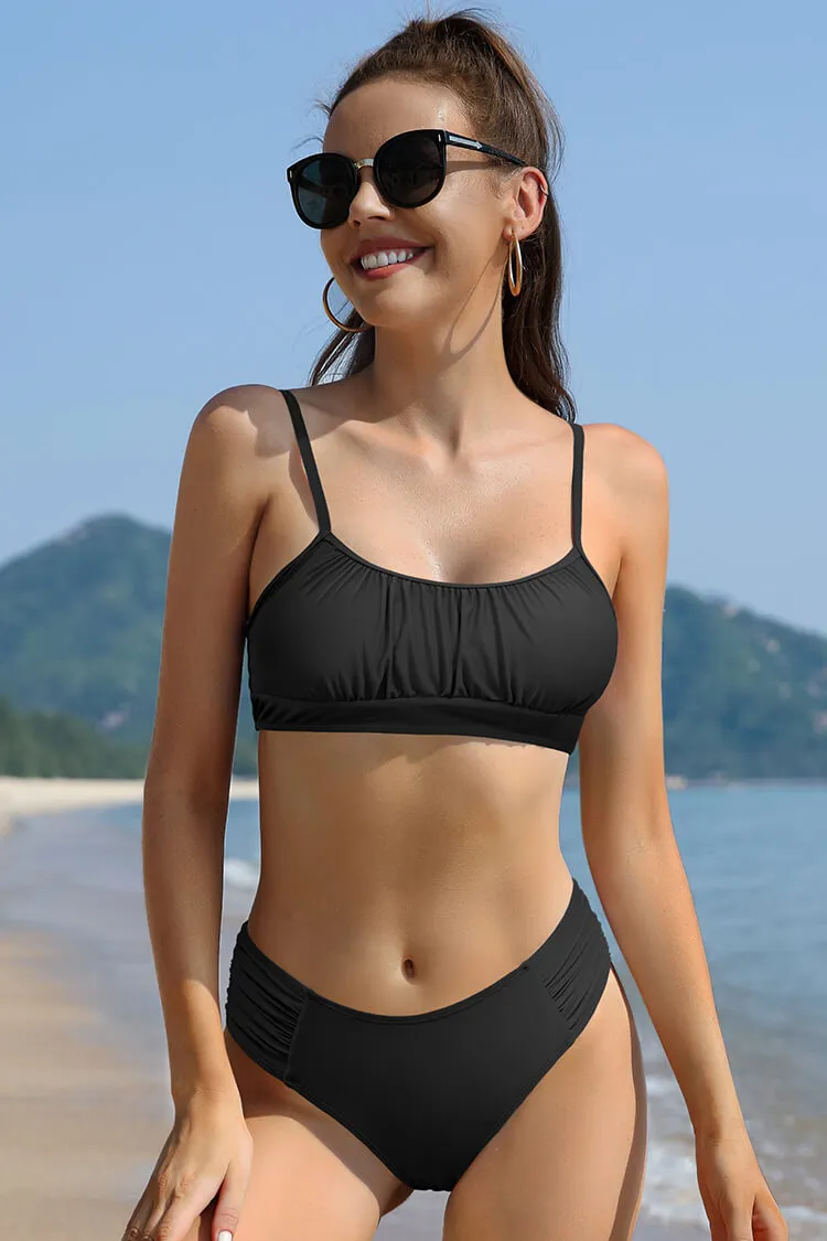 Shirred Bandeau Ruched High Waisted Bikini