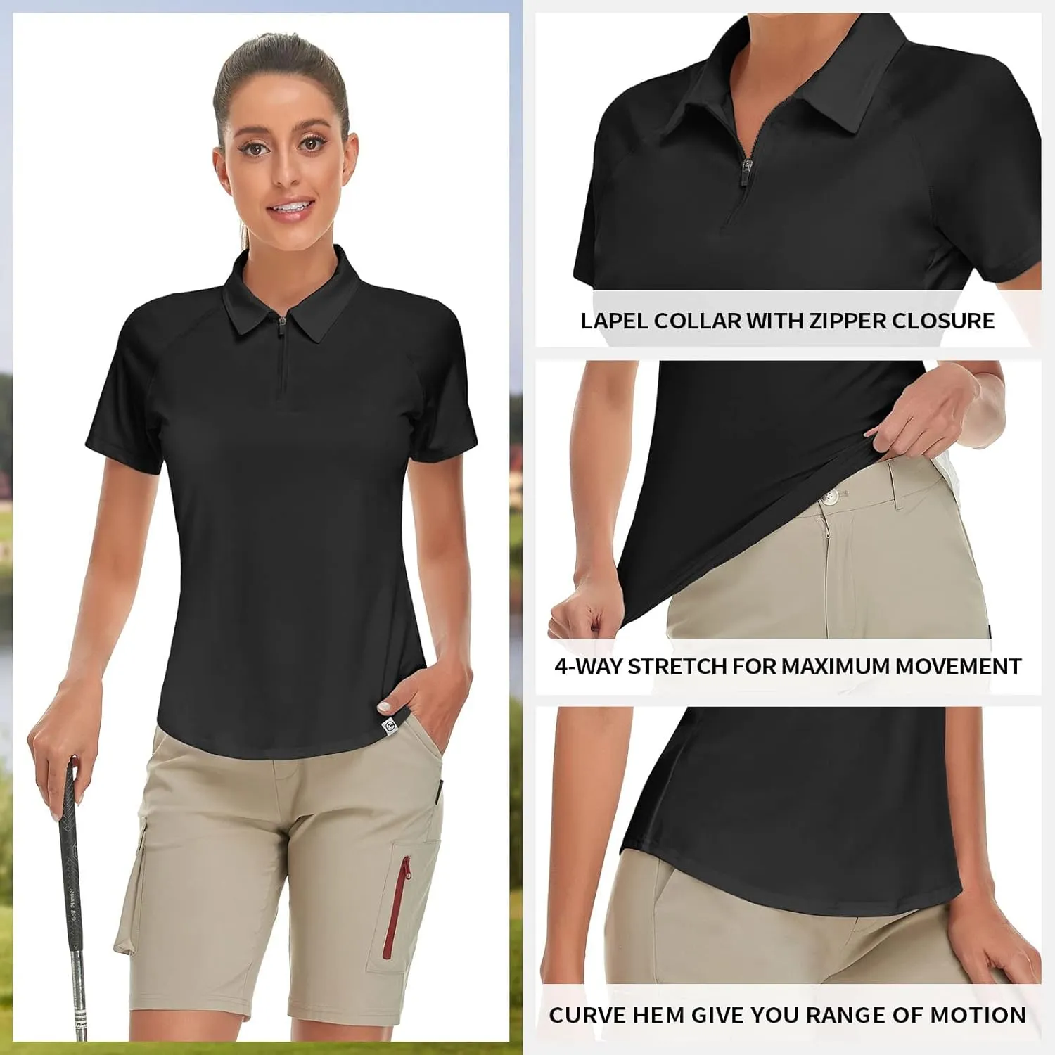 Soneven Women's Short Sleeve Golf Shirt Moisture Wicking Athletic Golf Polo Shirts Tennis Shirts