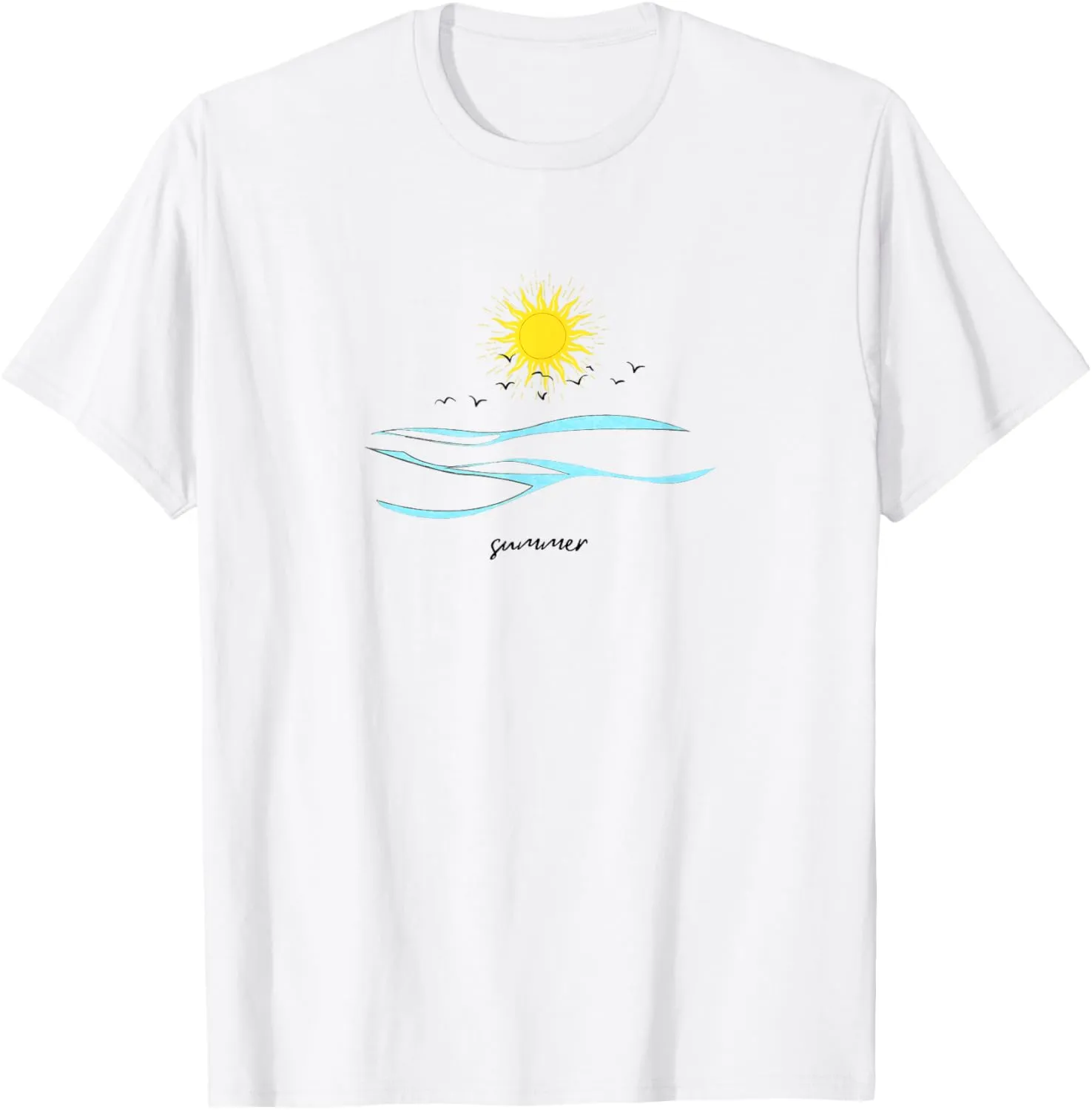 Summer Beach Ocean Waves Seagulls Sun Graphic T-Shirt