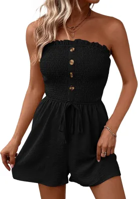 Sumtory Women's Strapless Printed Short Rompers Beachwear One Piece jumpsuit