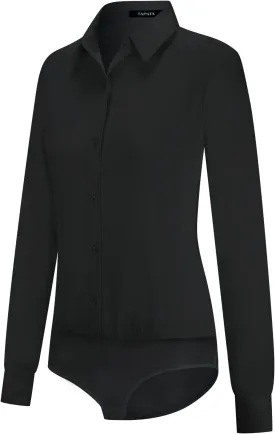 Tapata Womens Bodysuit Blouse Button Down One-Piece Long Sleeve Solid Office Work Shirt Casual Tops