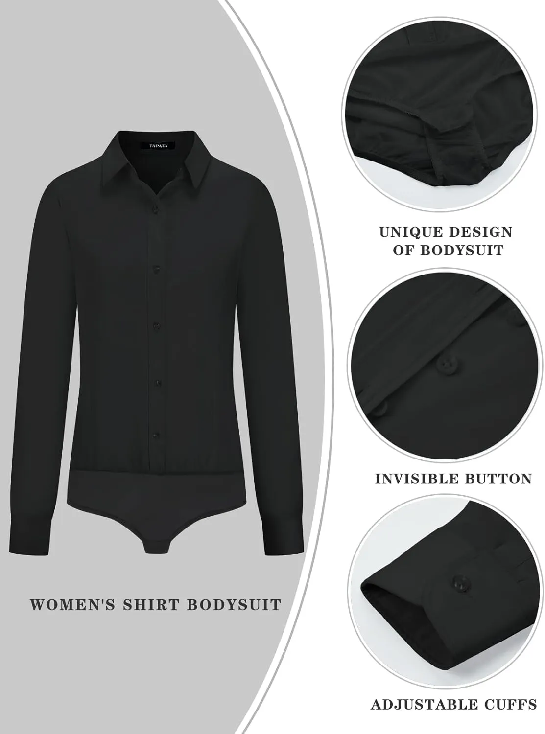 Tapata Womens Bodysuit Blouse Button Down One-Piece Long Sleeve Solid Office Work Shirt Casual Tops