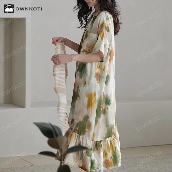 Tie-Dye Satin Soft Casual Nightdress