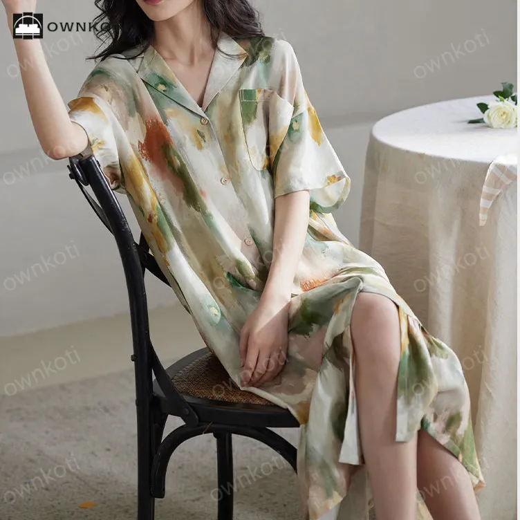 Tie-Dye Satin Soft Casual Nightdress
