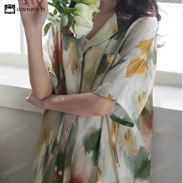 Tie-Dye Satin Soft Casual Nightdress