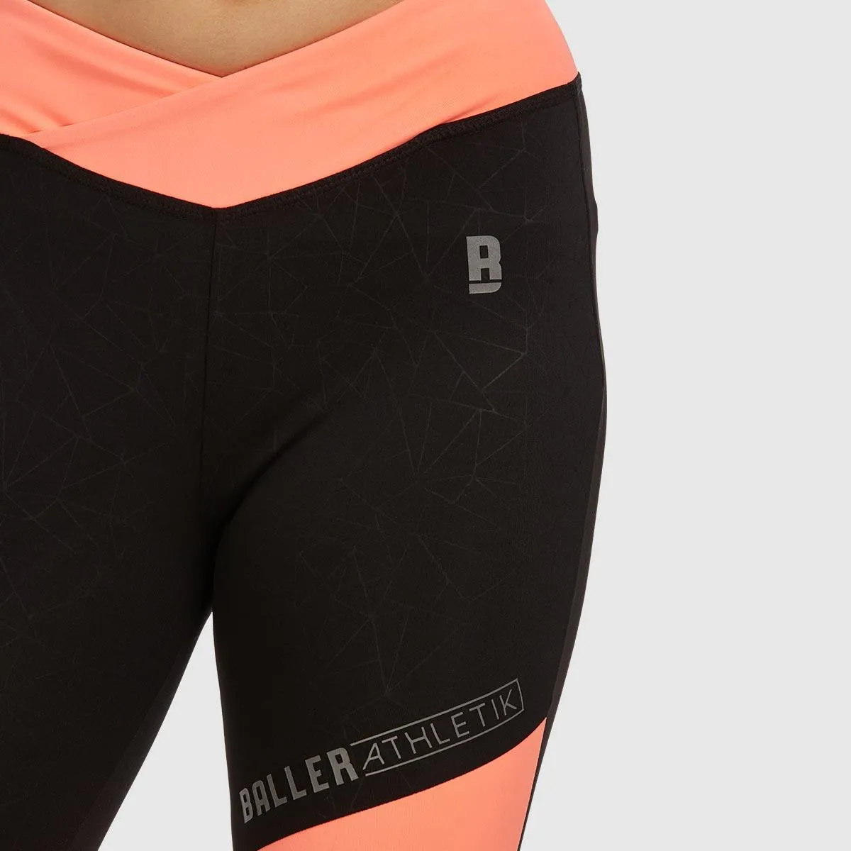 V Waist Tights - Black and Coral