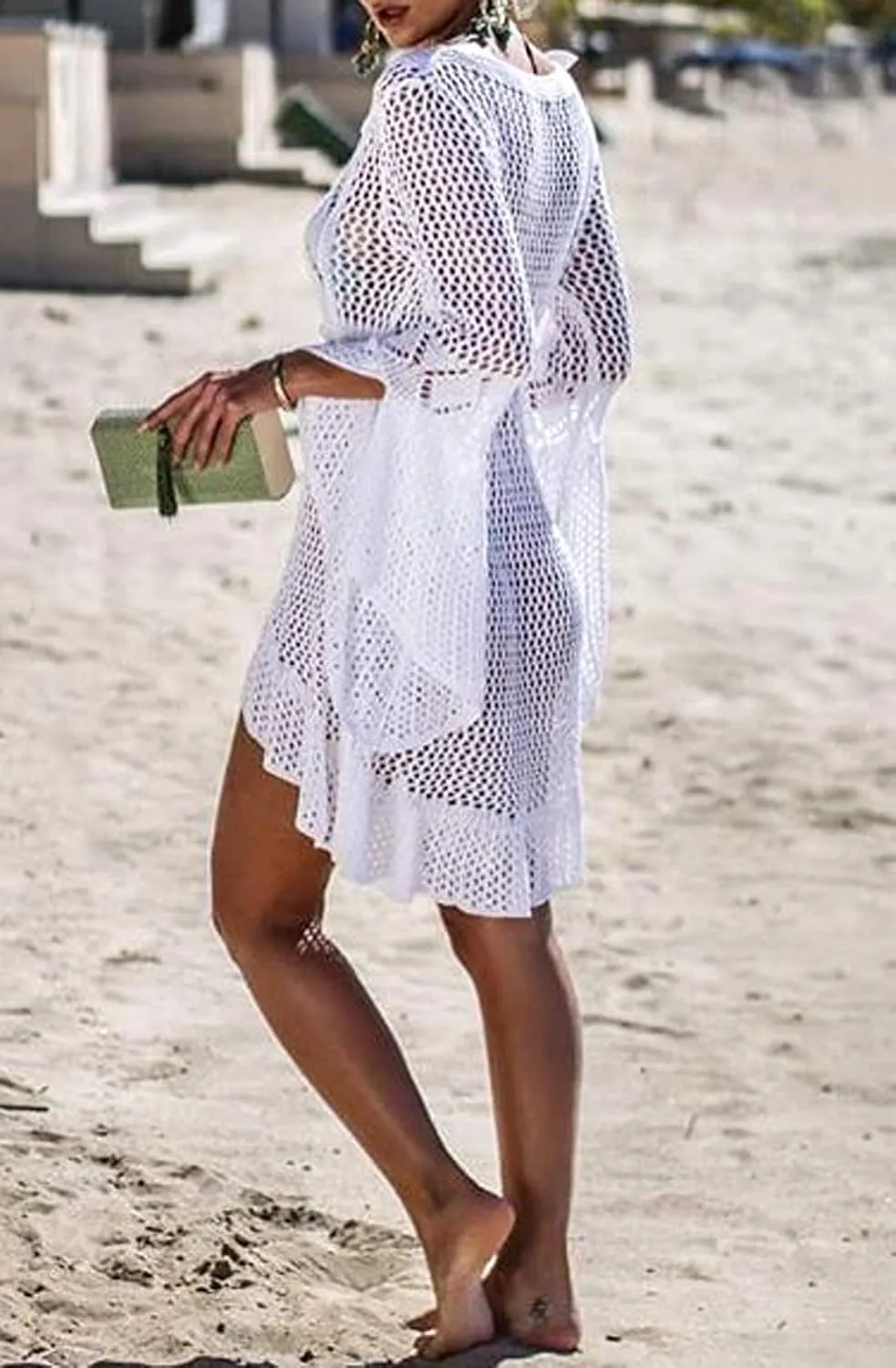 Wander Agio Beach Tops Sexy Floral Coverup Dresses Bikini Cover-ups Net Hollow Out