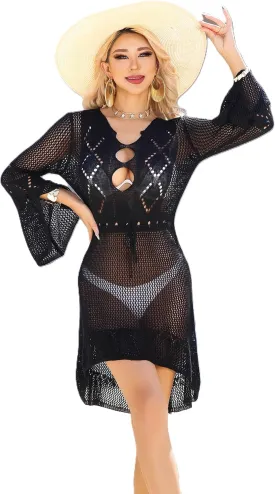 Wander Agio Beach Tops Sexy Floral Coverup Dresses Bikini Cover-ups Net Hollow Out