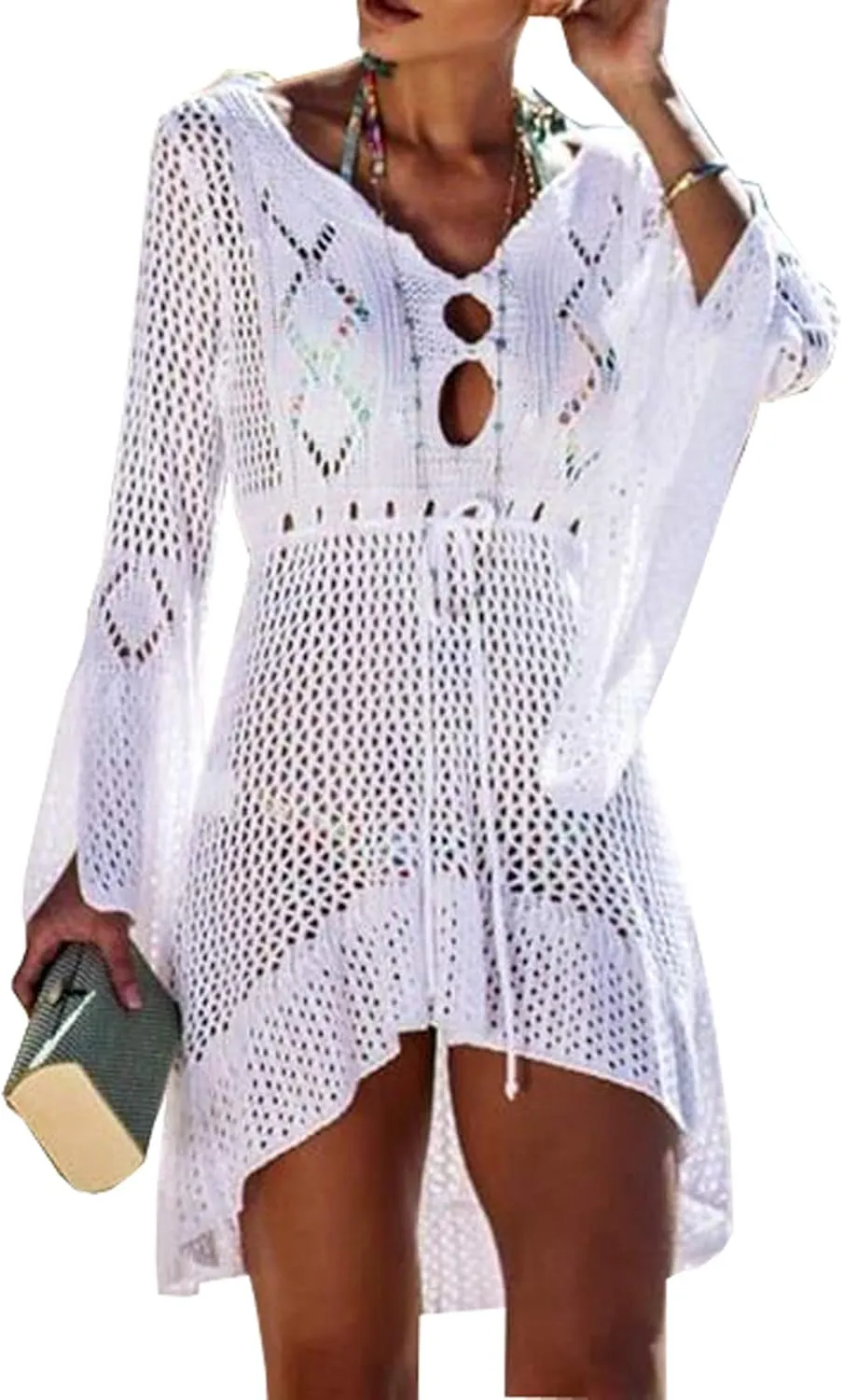 Wander Agio Beach Tops Sexy Floral Coverup Dresses Bikini Cover-ups Net Hollow Out
