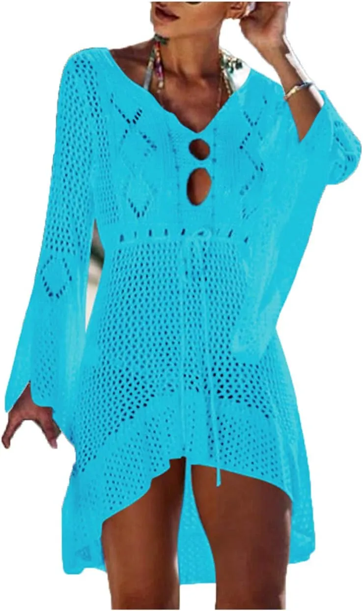 Wander Agio Beach Tops Sexy Floral Coverup Dresses Bikini Cover-ups Net Hollow Out