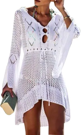Wander Agio Beach Tops Sexy Floral Coverup Dresses Bikini Cover-ups Net Hollow Out