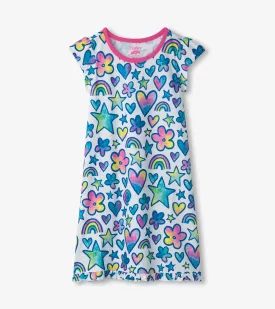 Watercolor Doodles Ruffle Hem Nightgown