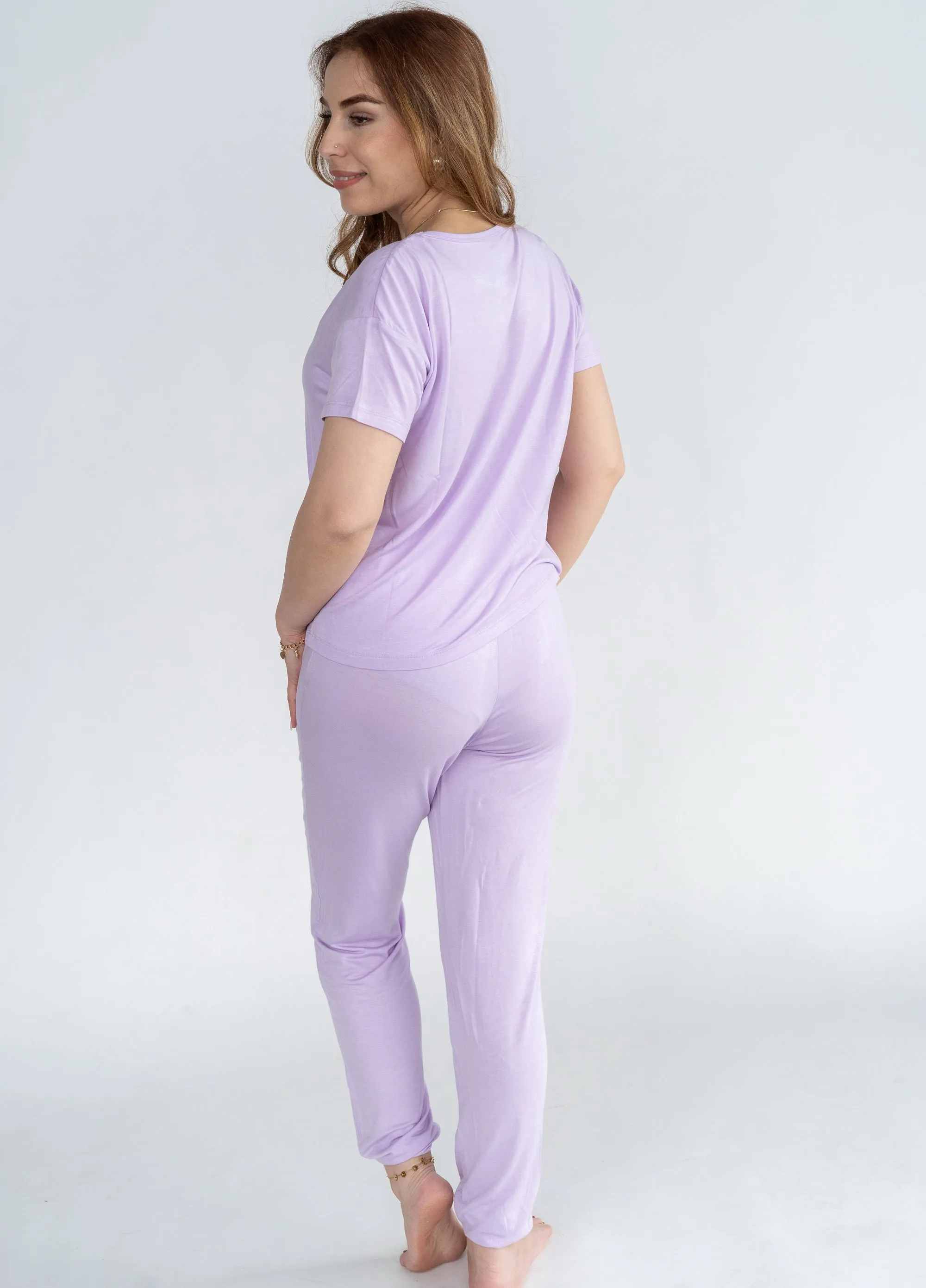 Women's Bamboo Short Sleeve Loungewear Set (Lavender Bloom)
