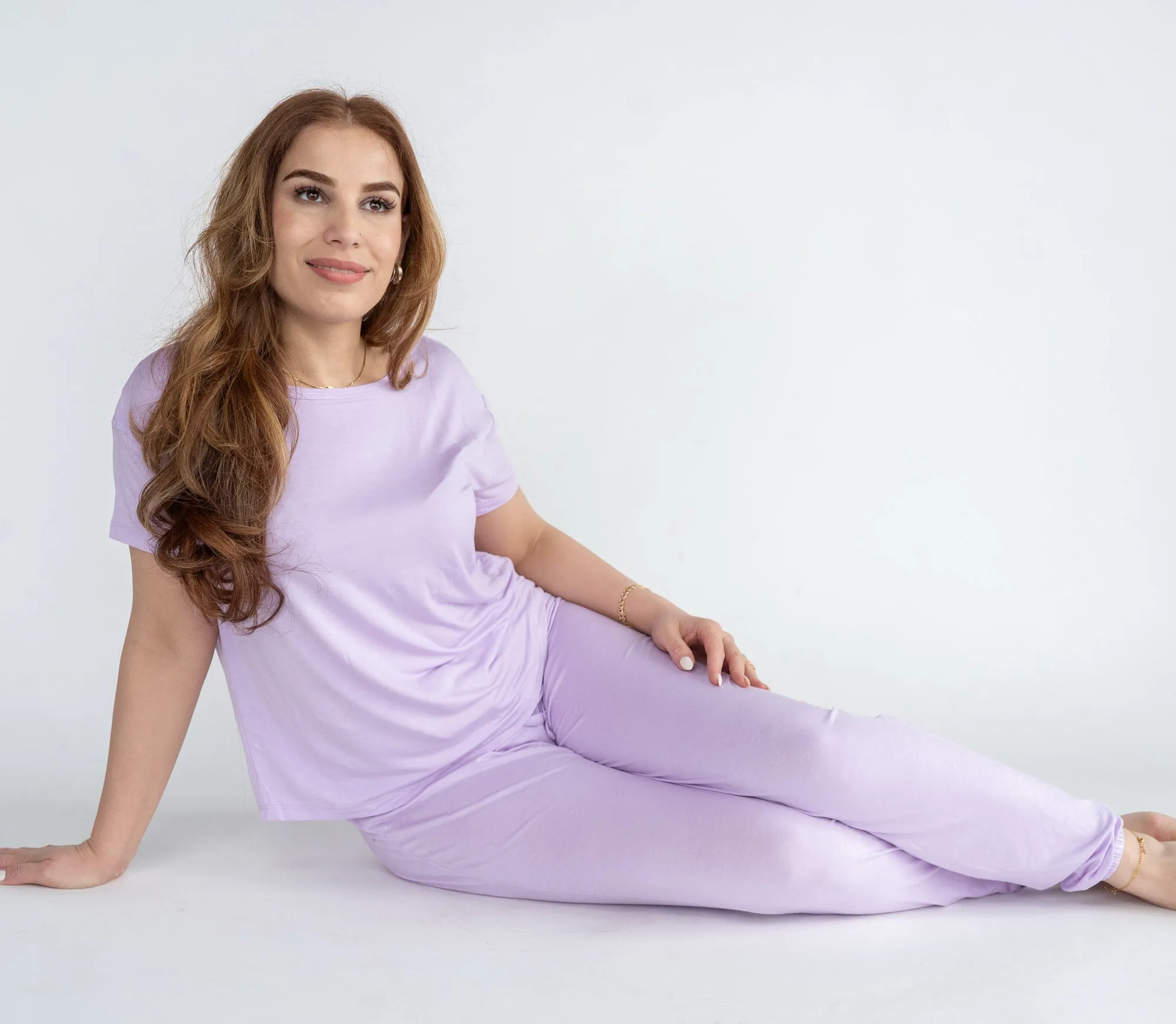 Women's Bamboo Short Sleeve Loungewear Set (Lavender Bloom)