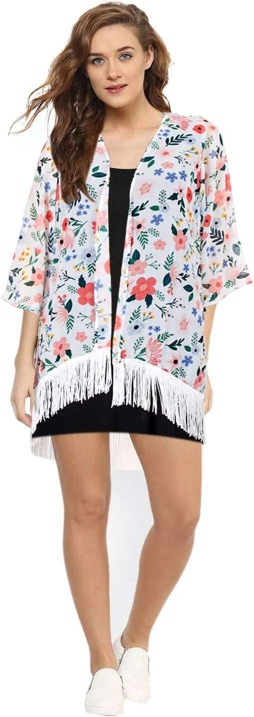 Women's Floral Kimono Cover Up - Lightweight Floral Beachwear for Bikini,Cardigan and Swimwear(WS103-P)