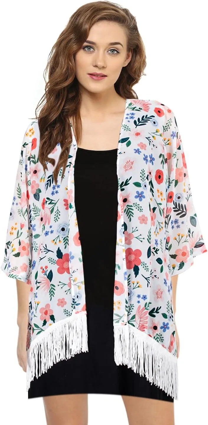 Women's Floral Kimono Cover Up - Lightweight Floral Beachwear for Bikini,Cardigan and Swimwear(WS103-P)