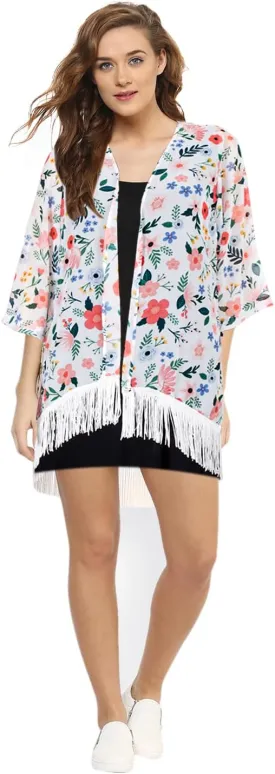Women's Floral Kimono Cover Up - Lightweight Floral Beachwear for Bikini,Cardigan and Swimwear(WS103-P)