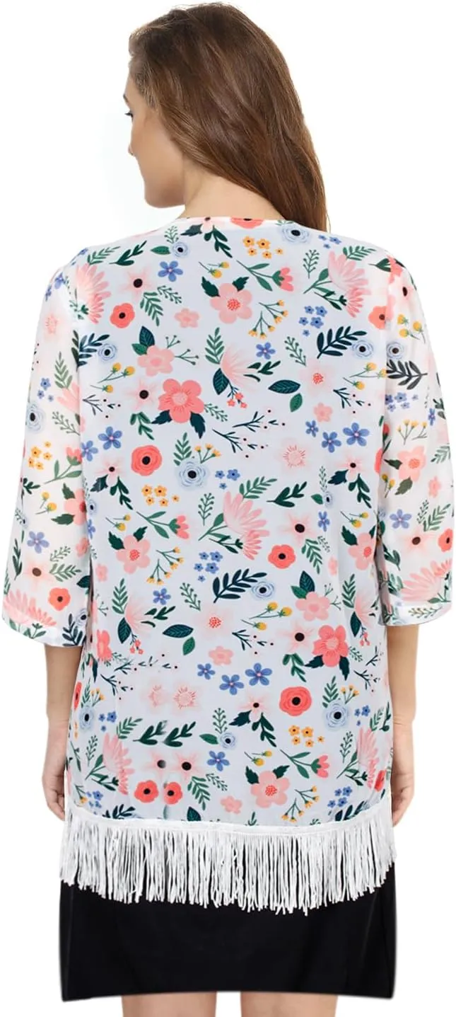 Women's Floral Kimono Cover Up - Lightweight Floral Beachwear for Bikini,Cardigan and Swimwear(WS103-P)