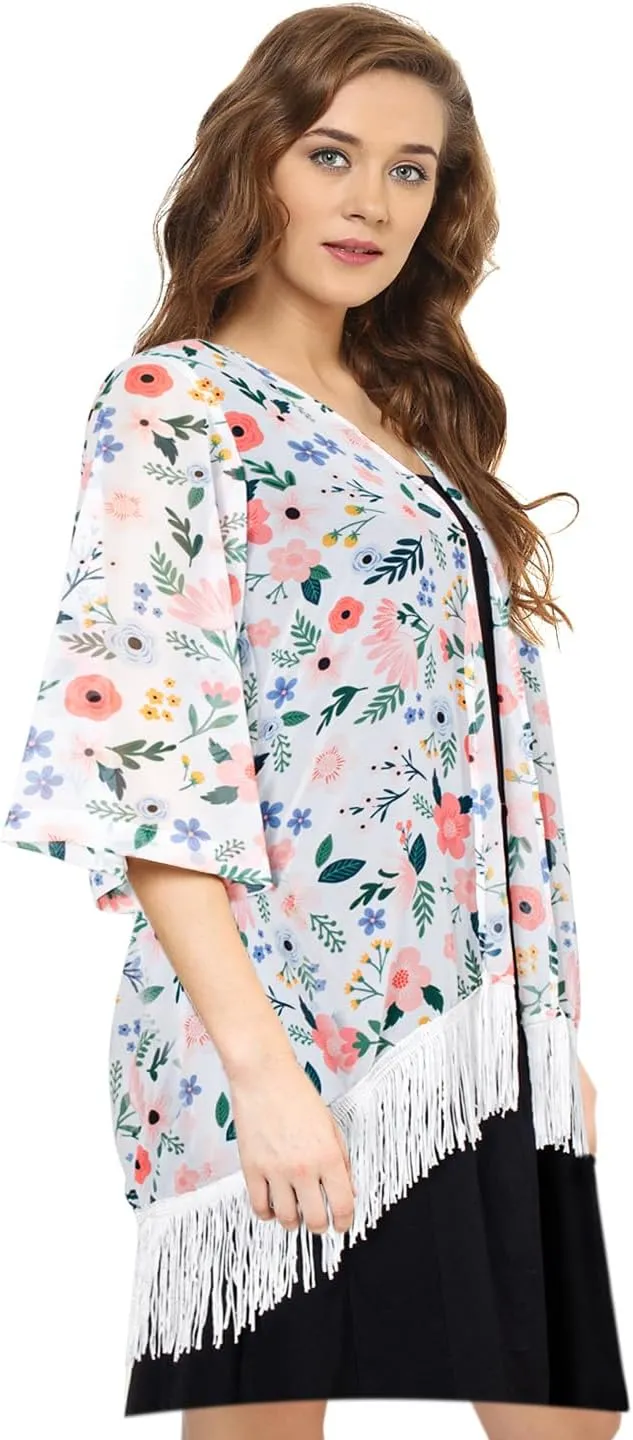Women's Floral Kimono Cover Up - Lightweight Floral Beachwear for Bikini,Cardigan and Swimwear(WS103-P)