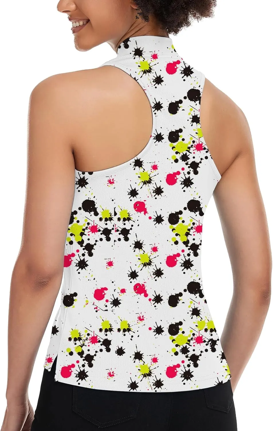Women's Golf Shirt Sleeveless, V Neck Raceerback Polo Shirts Moisture Wicking, Quick Dry Ladies Tennis T Shirts
