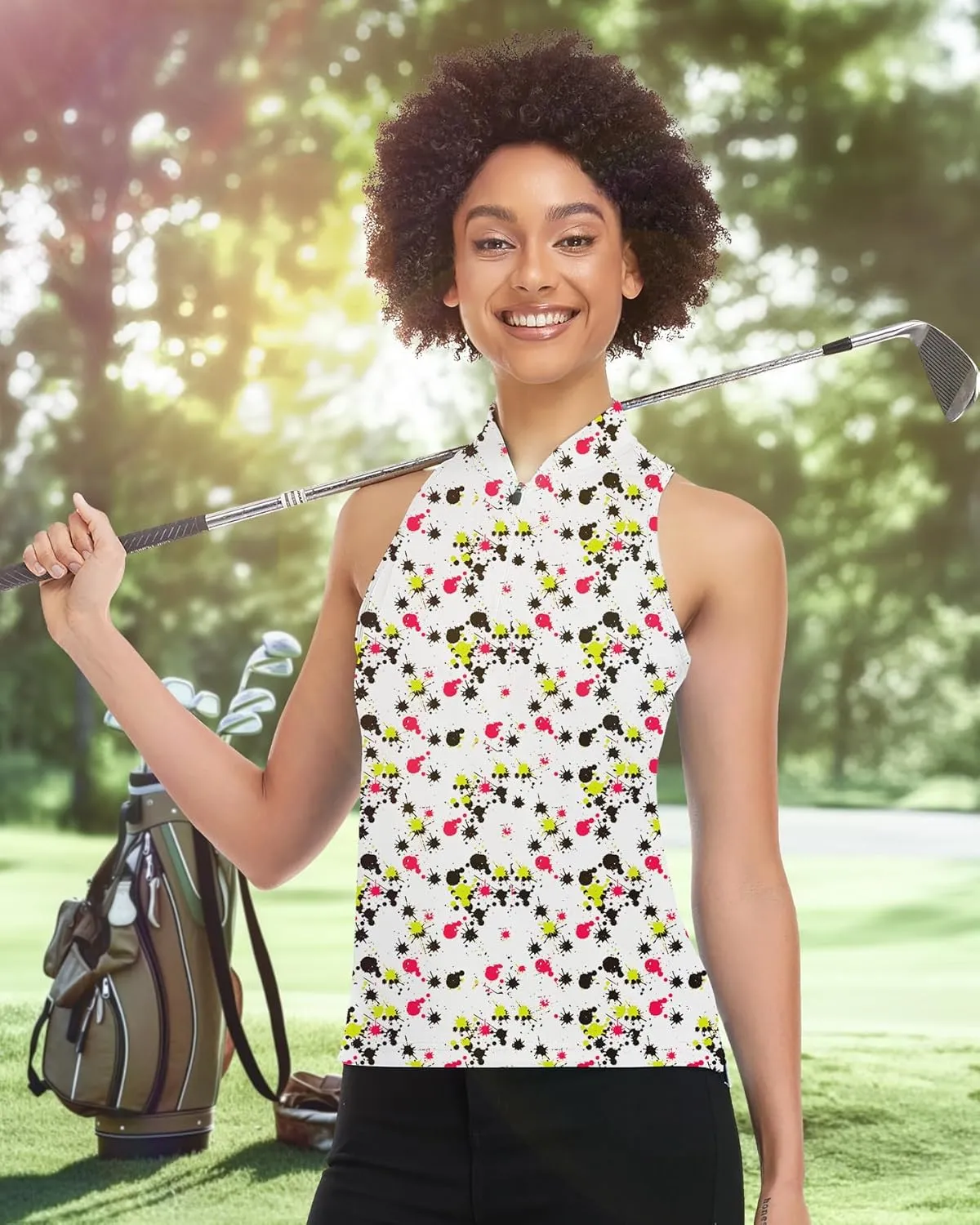 Women's Golf Shirt Sleeveless, V Neck Raceerback Polo Shirts Moisture Wicking, Quick Dry Ladies Tennis T Shirts