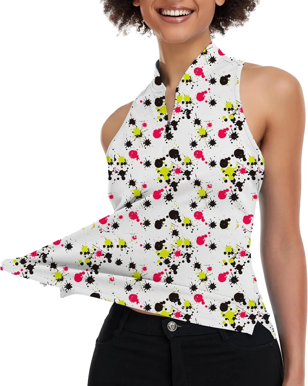Women's Golf Shirt Sleeveless, V Neck Raceerback Polo Shirts Moisture Wicking, Quick Dry Ladies Tennis T Shirts