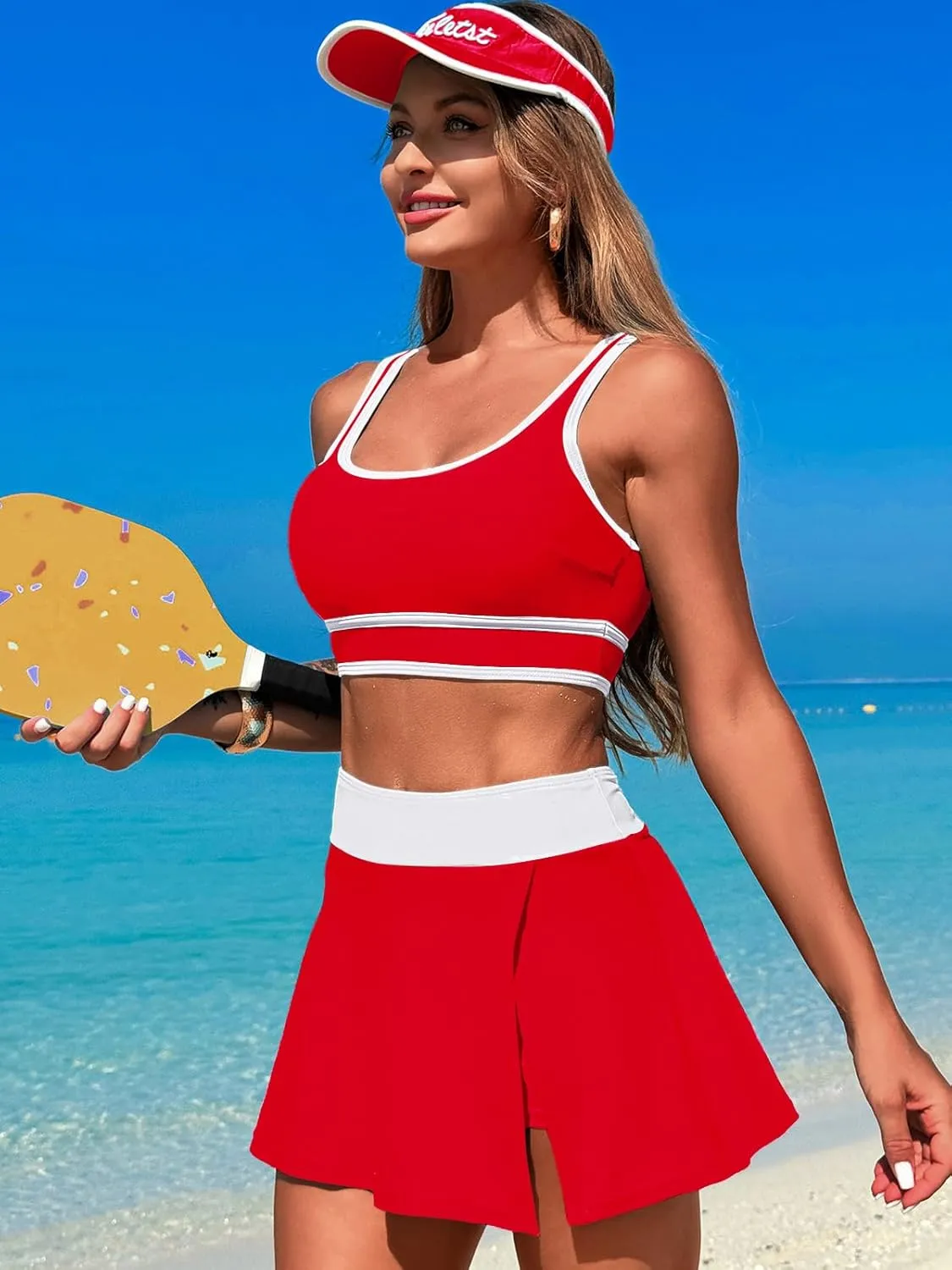 Women's High Waisted Bikini Sets Tummy Control Swim Skirt Two Piece Swim Suit Tummy Control Color Block Bathing Suit