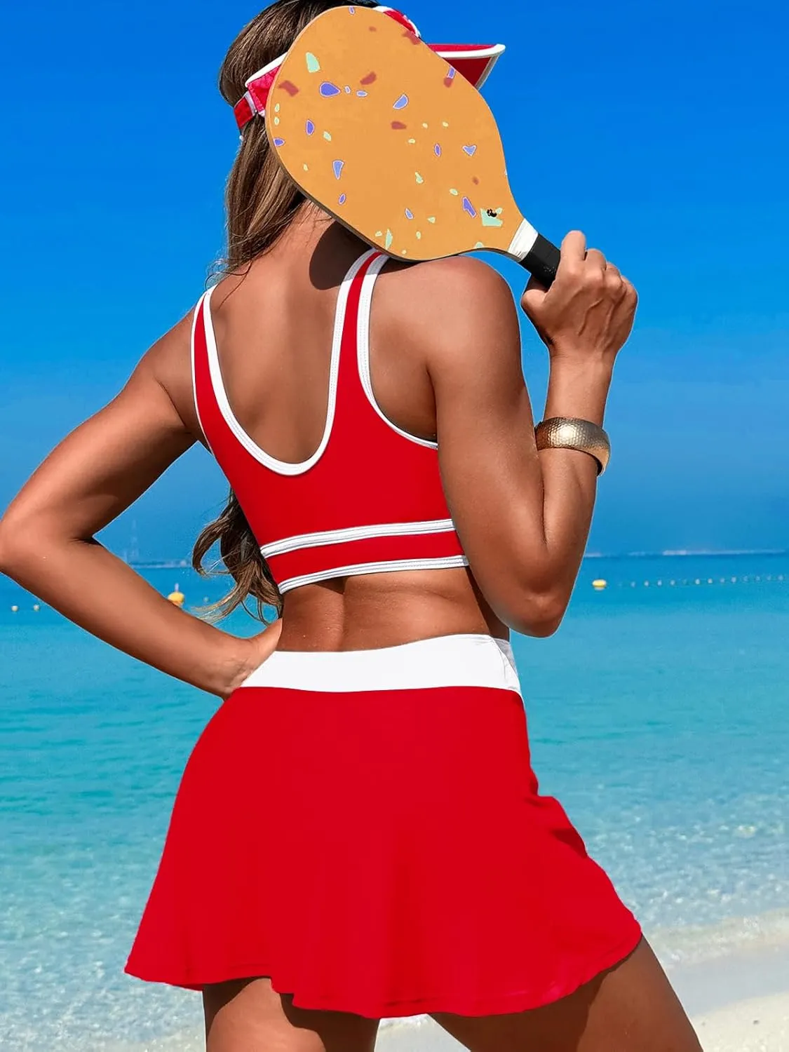 Women's High Waisted Bikini Sets Tummy Control Swim Skirt Two Piece Swim Suit Tummy Control Color Block Bathing Suit