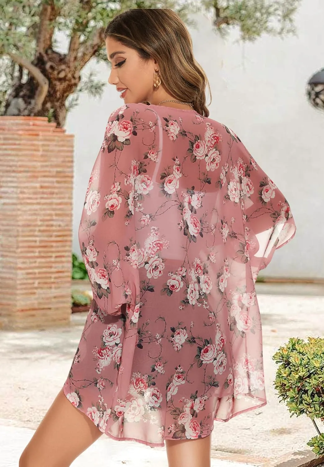 Womens Kimono Beach Cover Up Chiffon Cardigan Floral Tops Loose Capes
