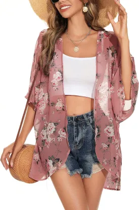 Womens Kimono Beach Cover Up Chiffon Cardigan Floral Tops Loose Capes